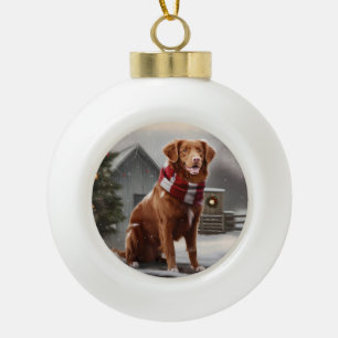 Nova Scotia Eend Toller Hond in Sneeuw Kerstmis Keramische Bal Ornament