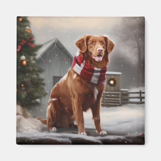 Nova Scotia Eend Toller Hond in Sneeuw Kerstmis Magneet (Voorkant)