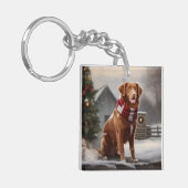 Nova Scotia Eend Toller Hond in Sneeuw Kerstmis Sleutelhanger (Voorkant Links)