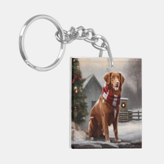 Nova Scotia Eend Toller Hond in Sneeuw Kerstmis Sleutelhanger (Voorkant Links)
