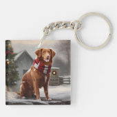 Nova Scotia Eend Toller Hond in Sneeuw Kerstmis Sleutelhanger (Achterkant)