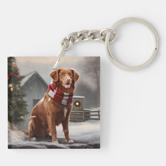 Nova Scotia Eend Toller Hond in Sneeuw Kerstmis Sleutelhanger (Achterkant)