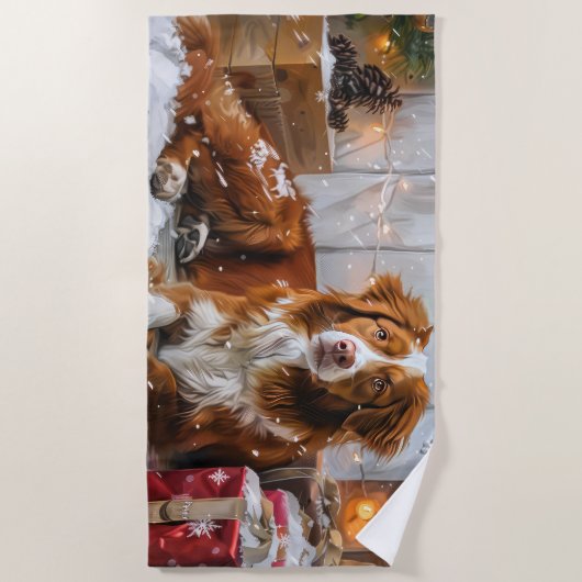 Nova Scotia Eend Toller Hond Kerstfeest Strandlaken (Voorkant)