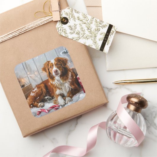 Nova Scotia Eend Toller Hond Kerstfeest Vierkante Sticker (Geschenken)