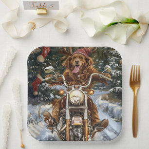 Nova Scotia Hond op Motorfiets Kerstmis Papieren Bordje