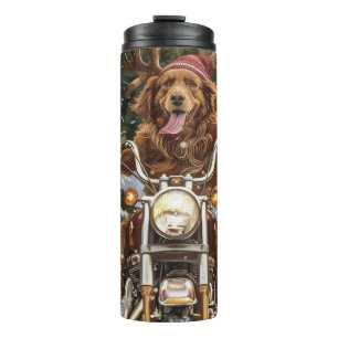 Nova Scotia Hond op Motorfiets Kerstmis Thermosbeker