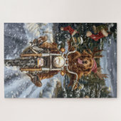 Nova Scotia Hond Rijden Motorfiets Kerstmis Legpuzzel (Horizontaal)