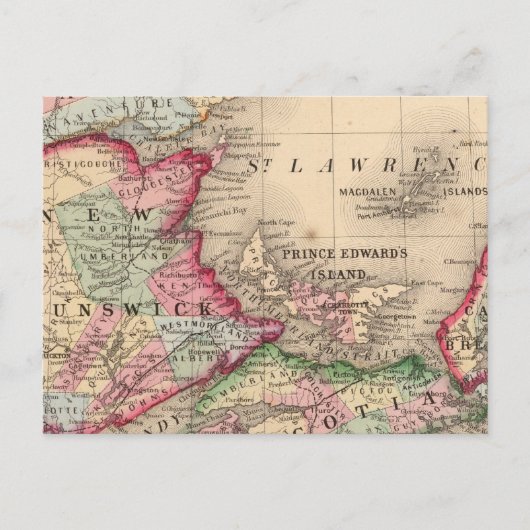 Nova Scotia, New Brunswick, Map van Mitchell Briefkaart (Voorkant)