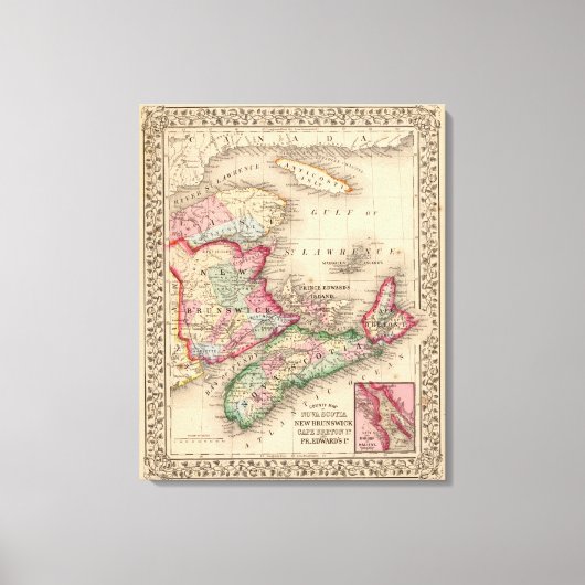 Nova Scotia, New Brunswick, Map van Mitchell Canvas Afdruk (Voorkant)