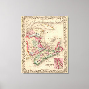 Nova Scotia, New Brunswick, Map van Mitchell Canvas Afdruk