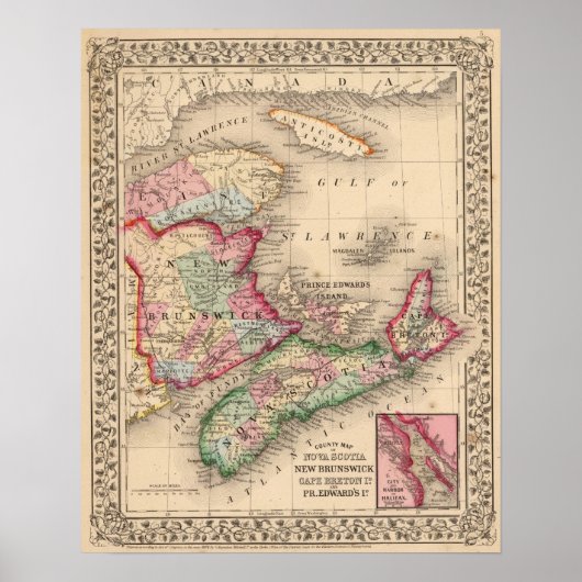 Nova Scotia, New Brunswick, Map van Mitchell Poster (Voorkant)
