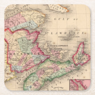 Nova Scotia, New Brunswick, Map van Mitchell Vierkante Kartonnen Onderzetter