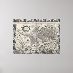 Nova totius terrarum, 1606 Antiek Wereldkaart Canvas Afdruk