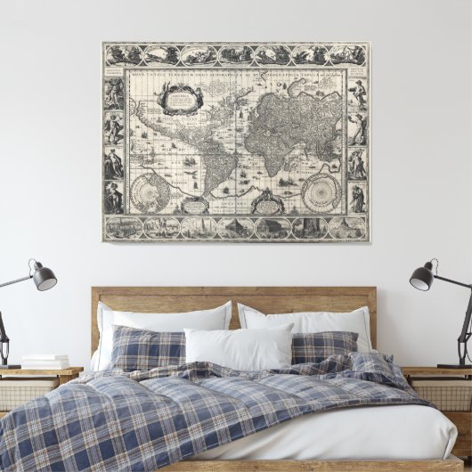 Nova totius terrarum, 1606 Antiek Wereldkaart Canvas Afdruk (Insitu (Slaapkamer))