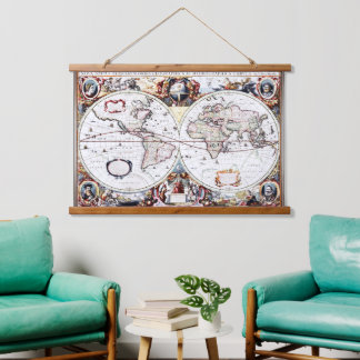Nova Totius Terrarum Orbis door Henricus Hondius I Hangend Wandkleed
