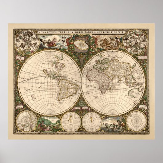 Nova Totius Terrarum Orbis Tabula (F. de Wit) Poster (Voorkant)