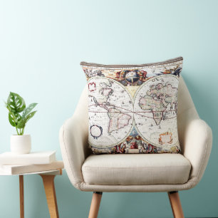 Nova Totius Terrarum Orbis van Henricus Hondius II Kussen