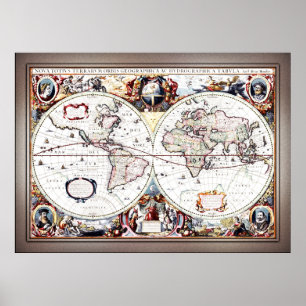 Nova Totius Terrarum Orbis van Henricus Hondius II Poster