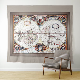 Nova Totius Terrarum Orbis van Henricus Hondius II Wandkleed