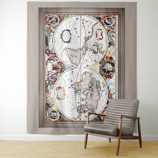 Nova Totius Terrarum Orbis van Henricus Hondius II Wandkleed (In situ)