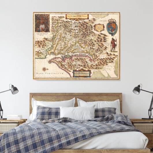 Nova Virginiae Tabula 1630 Henricus Hondius Map Canvas Afdruk (Insitu (Slaapkamer))