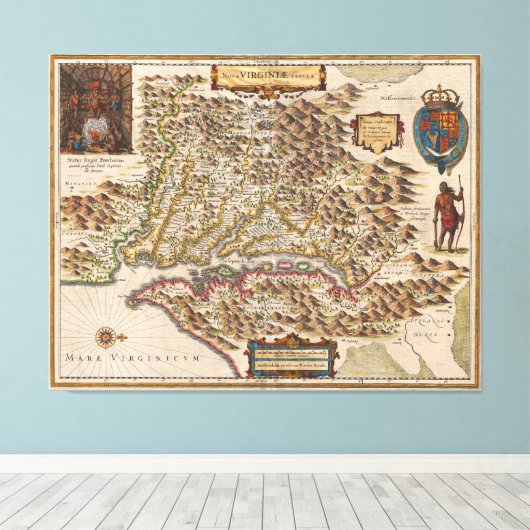 Nova Virginiae Tabula 1630 Henricus Hondius Map Canvas Afdruk (Insitu (Houten vloer))