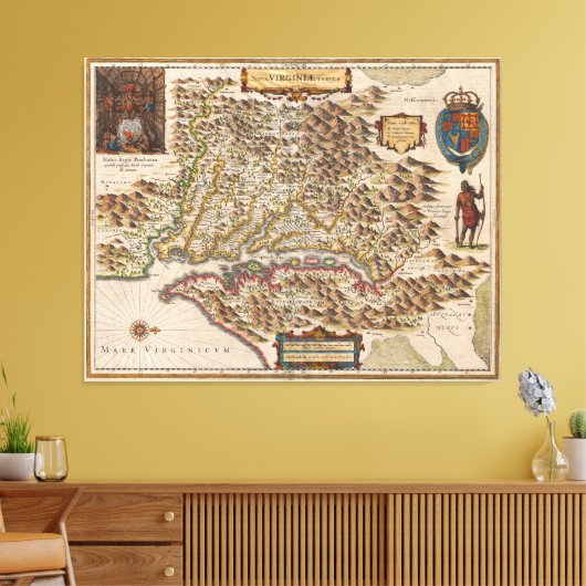 Nova Virginiae Tabula 1630 Henricus Hondius Map Canvas Afdruk (Insitu (Woonkamer))