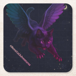 #NovaCatAdventures winged v2 Paper Coaster Vierkante Kartonnen Onderzetter