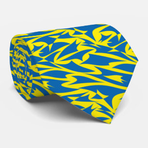 Novelty Abstract Geo Azure Blue & Yellow Stropdas