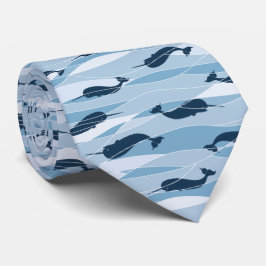 Novelty Narwhal Waves Allover Print Stropdas