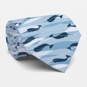 Novelty Narwhal Waves Allover Print Stropdas