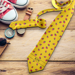 Novelty Strawberry Modern Voeg Initialen Bright Bo Stropdas