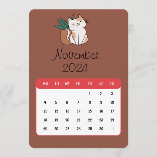 November 2024 Stand Alone Kat en Plant Kalender Menu (Voorkant)
