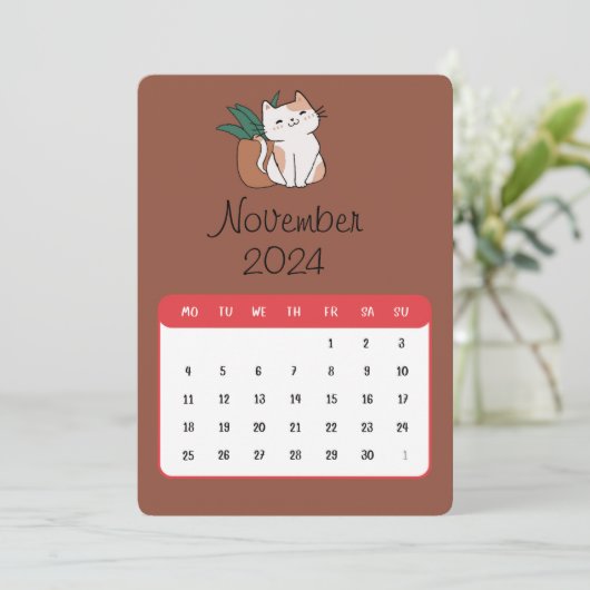 November 2024 Stand Alone Kat en Plant Kalender Menu (Staand voorkant)