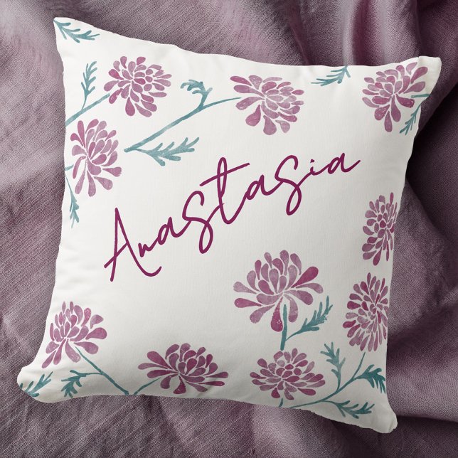 November Birth Month Chrysanthemum Personalized Kussen (November birthday personalized birth month flower chrysanthemum art throw pillow gift)