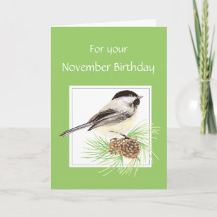 November, Birthday, Chickadee, Bird Kaart