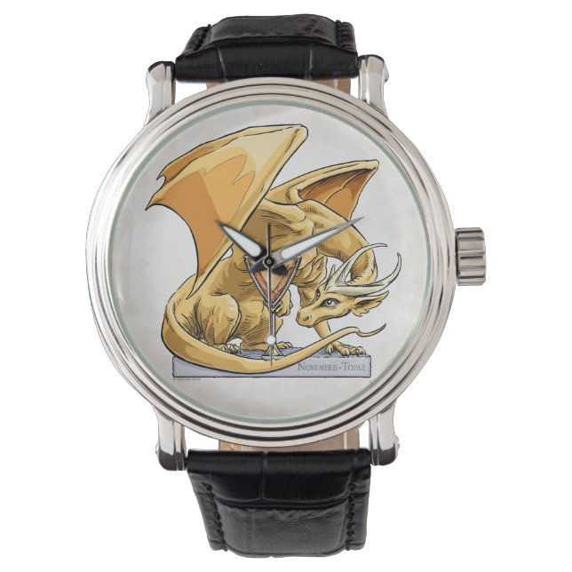 November Birthstone Dragon: Topaz Horloge (Voorkant)