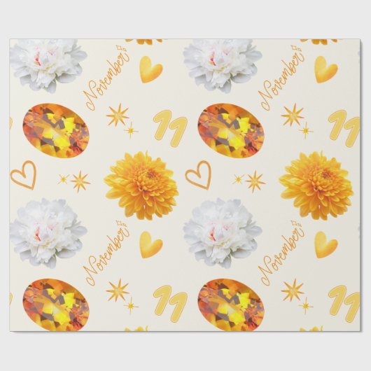 November Birthstone & Flower | Citrine & Chrysanth Cadeaupapier (Vlak)