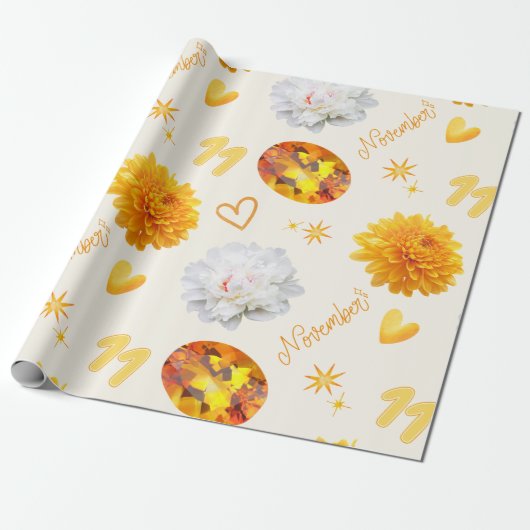 November Birthstone & Flower | Citrine & Chrysanth Cadeaupapier (Uitgerold)