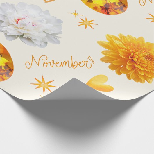 November Birthstone & Flower | Citrine & Chrysanth Cadeaupapier (Hoek)
