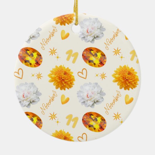 November Birthstone & Flower Custom Birthday Keramisch Ornament (Achterkant)