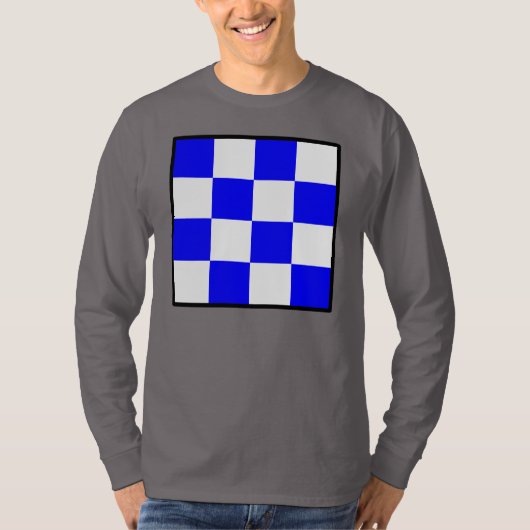 NOVEMBER Blue White Checkered Square T-shirt (Voorkant)