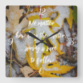 November bos: Gele bladeren onder de sneeuw Vierkante Klok (Voorkant)