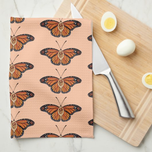 November Citrine Monarch Butterfly Pattern Design Theedoek (Quarter Fold)
