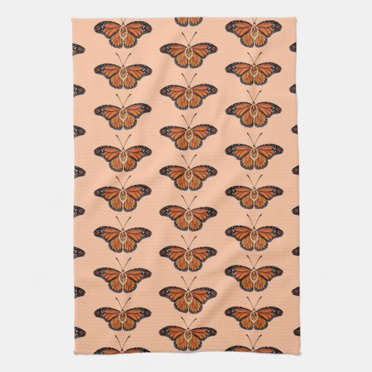 November Citrine Monarch Butterfly Pattern Design Theedoek (Verticaal)