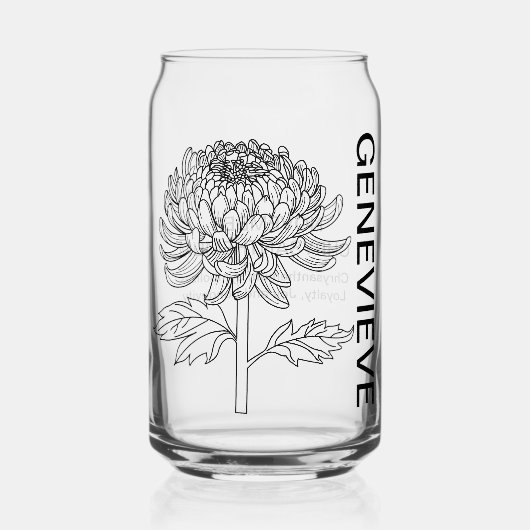 November Geboorte Bloem Chrysanthem met aangepaste Blikvorm Glas (Voorkant)