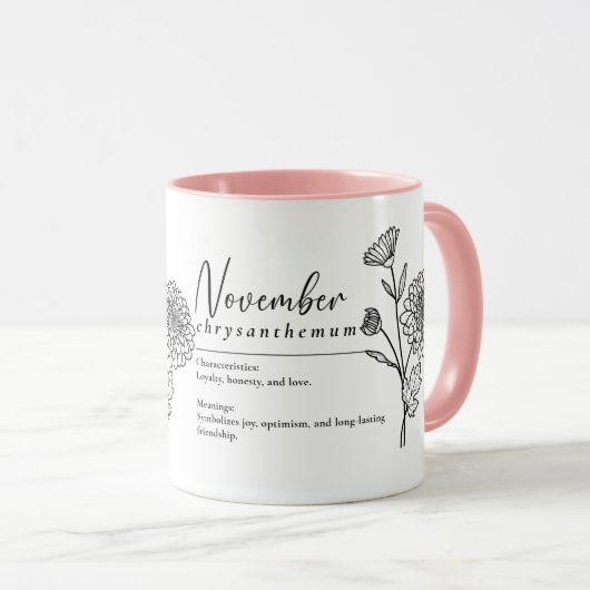 November Geboorte Maand Bloem Chrysanthemum Minima Mok (Voorkant rechts)