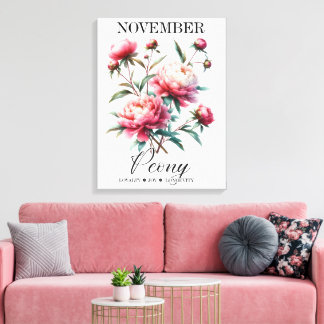 November Geboortebloem Pioen Premium Omslagen Canv Canvas Afdruk