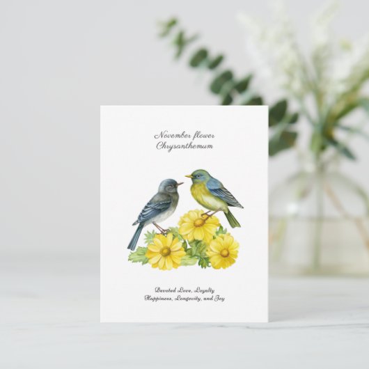 November Geboortemaand Bloem Chrysant Vogels (Staand voorkant)