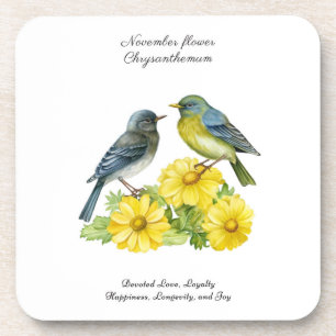 November Geboortemaand Bloem Chrysant Vogels Bier Onderzetter